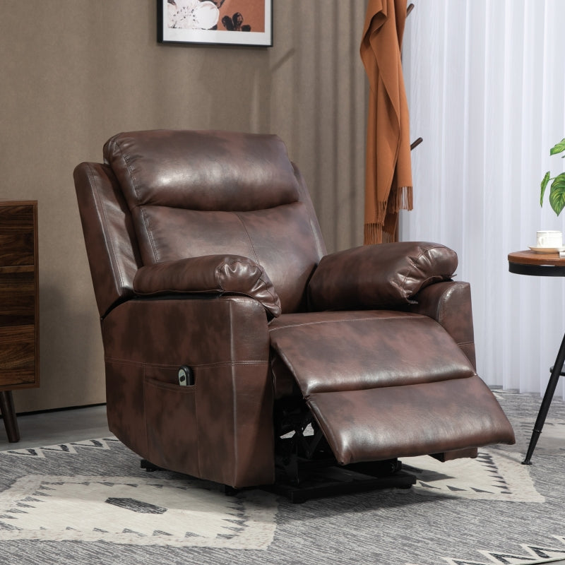 Faux Leather Electric Recliner Chair, 70?? Riser, Dark Brown
