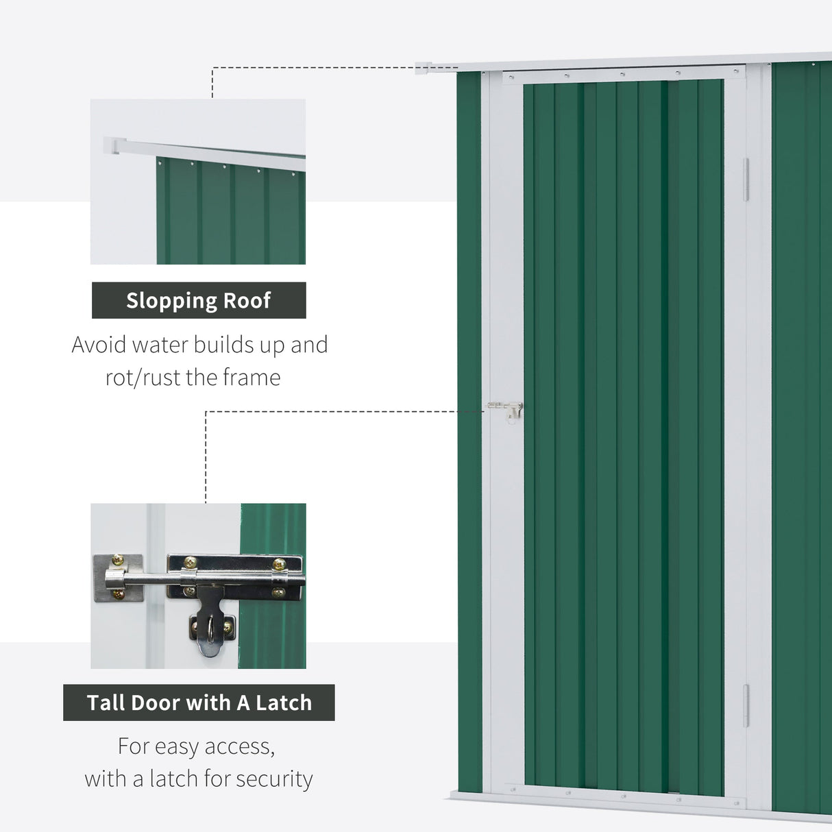 Metal Garden Storage Shed 5ft x 3ft, Sloped Roof & Lockable Door, Green