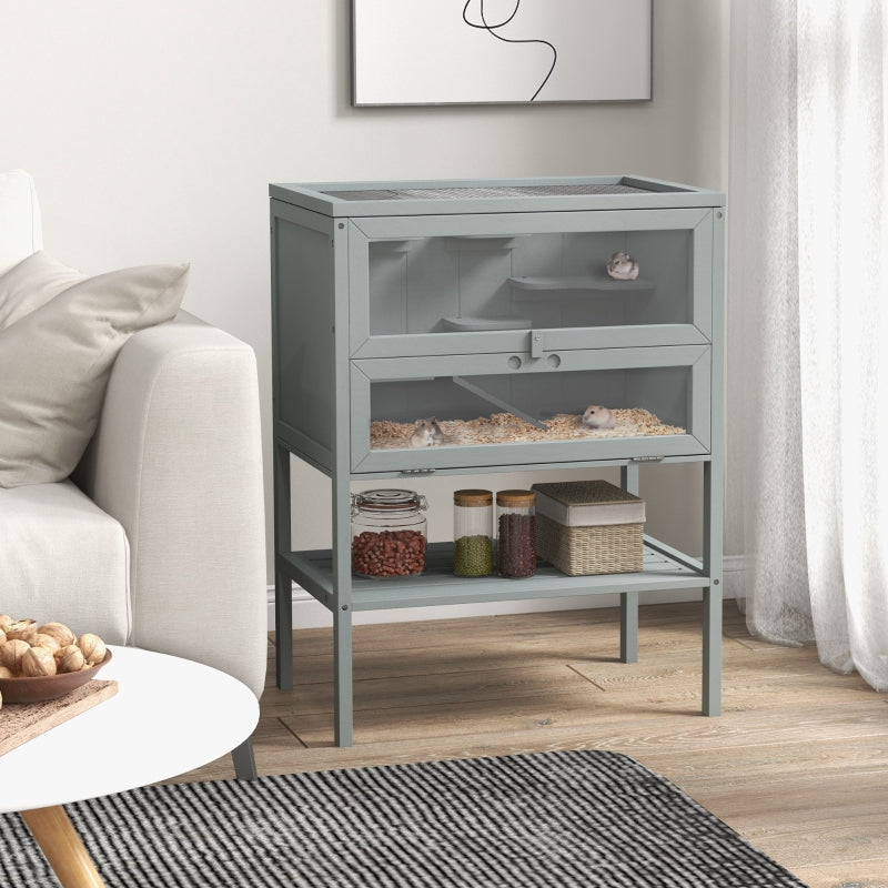 Wooden Hamster Cage 3 Tier House Storage Shelf, Openable Top, Grey