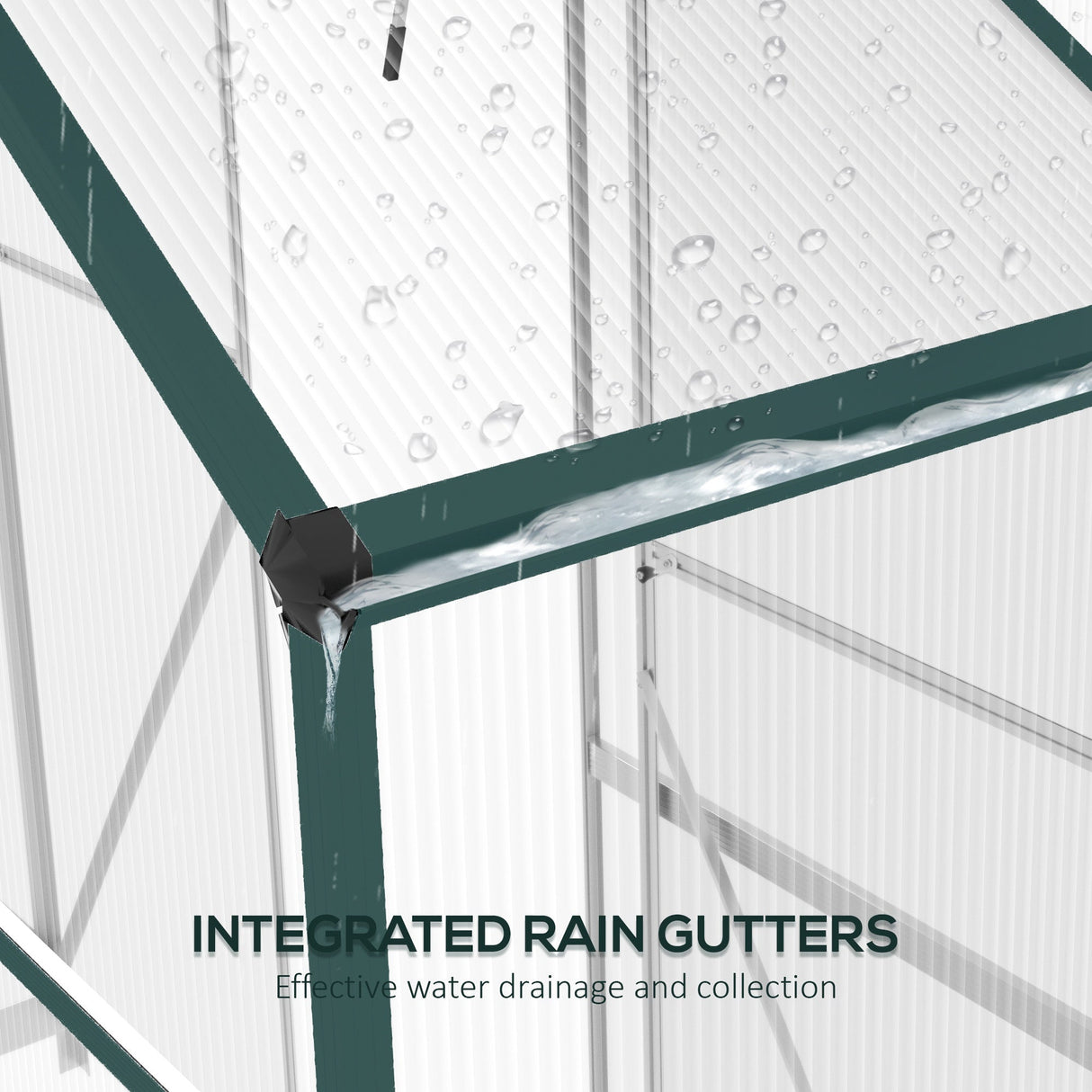 Greenhouse Walk-In with Rain Gutter, Sliding Door, Window, Foundation, Green