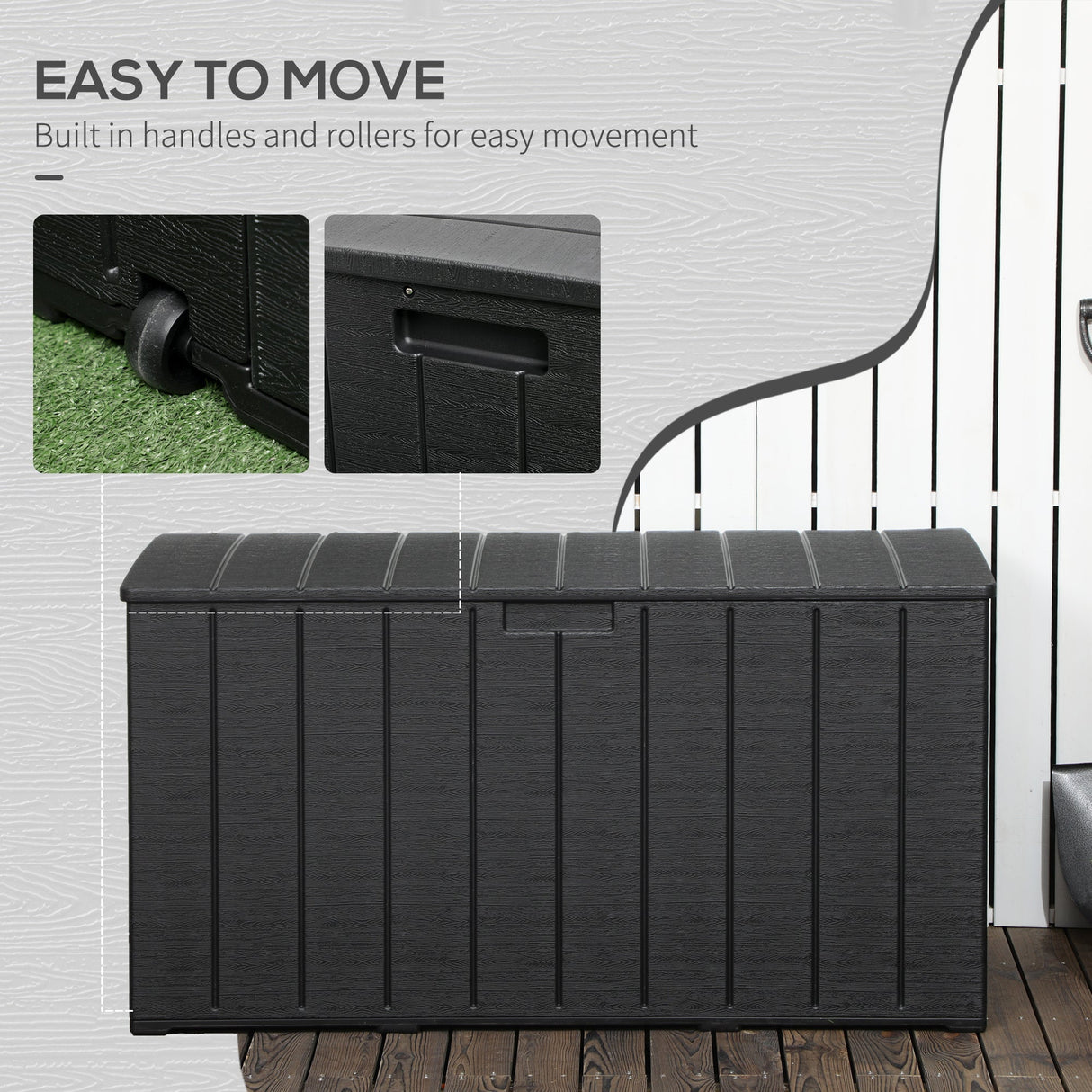 Garden Storage Box, 336 Litre Water-resistant Heavy Duty Double Wall, Black
