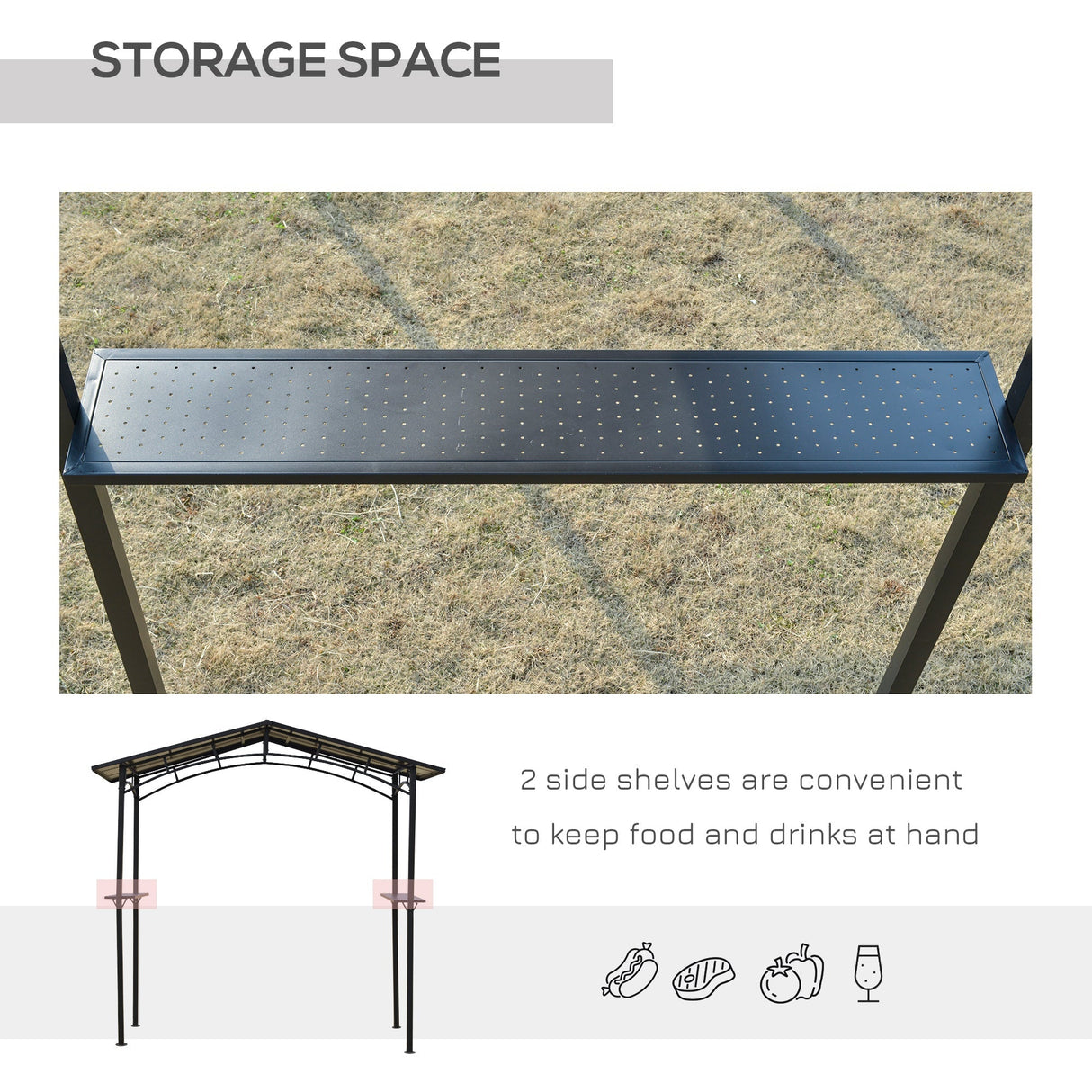 Outdoor BBQ Gazebo Tent 8ft x 5ft with 2 Shelves, Aluminium Steel Frame