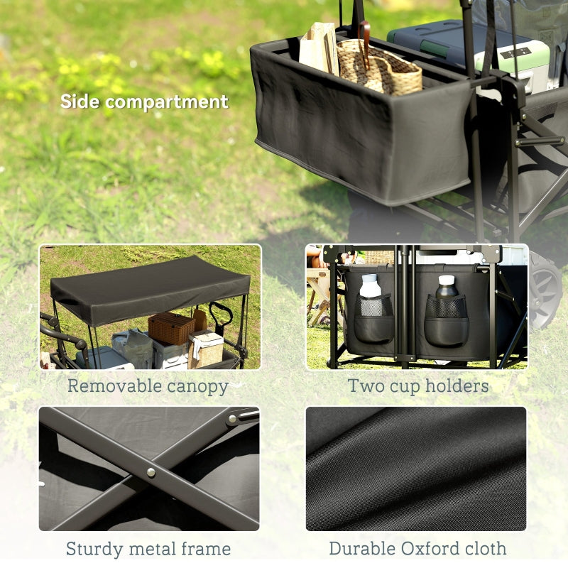 Folding Trolley Cart with Wheels and Canopy, Black