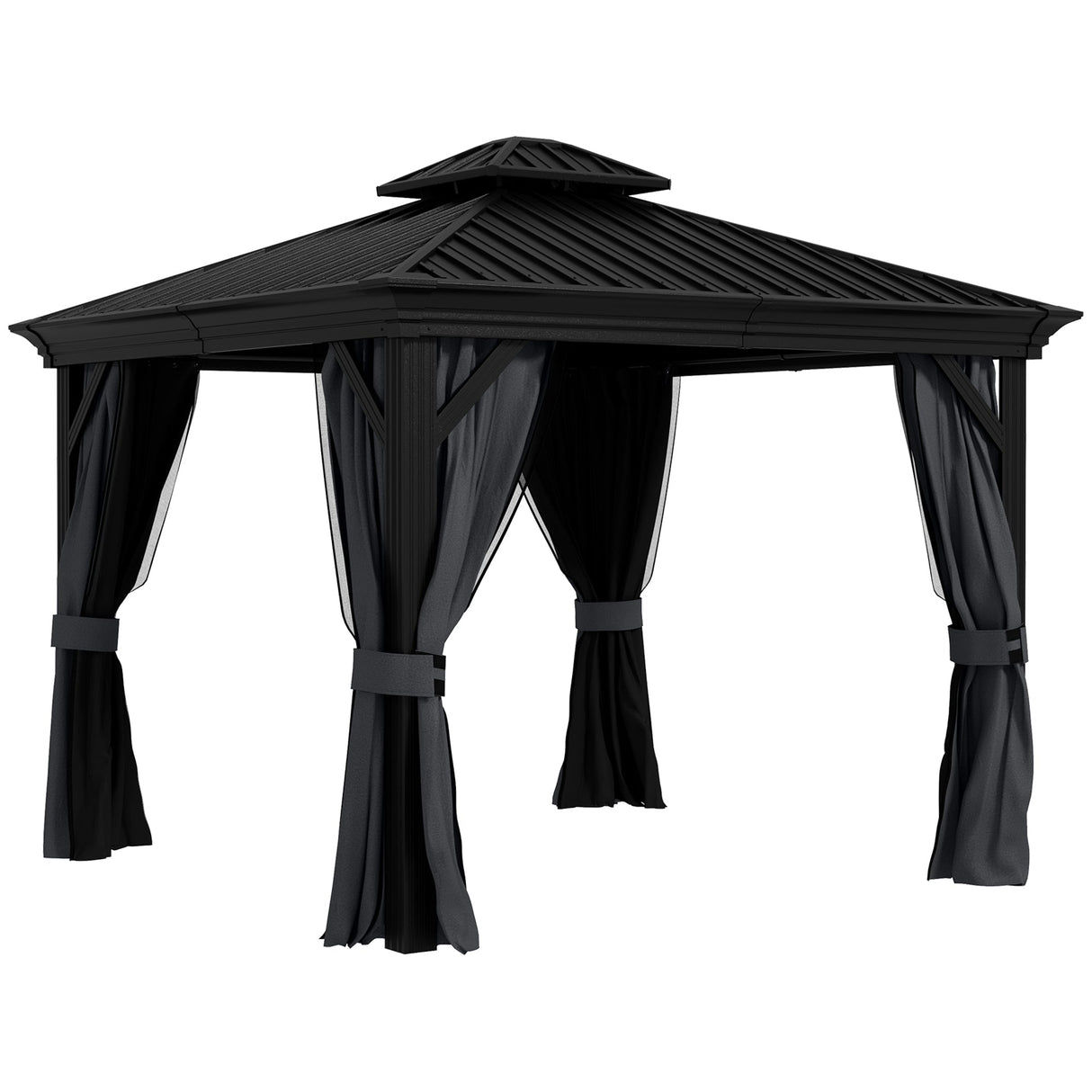 Aluminium Hardtop Gazebo 3.65 x 3m with Accessories - Dark Grey