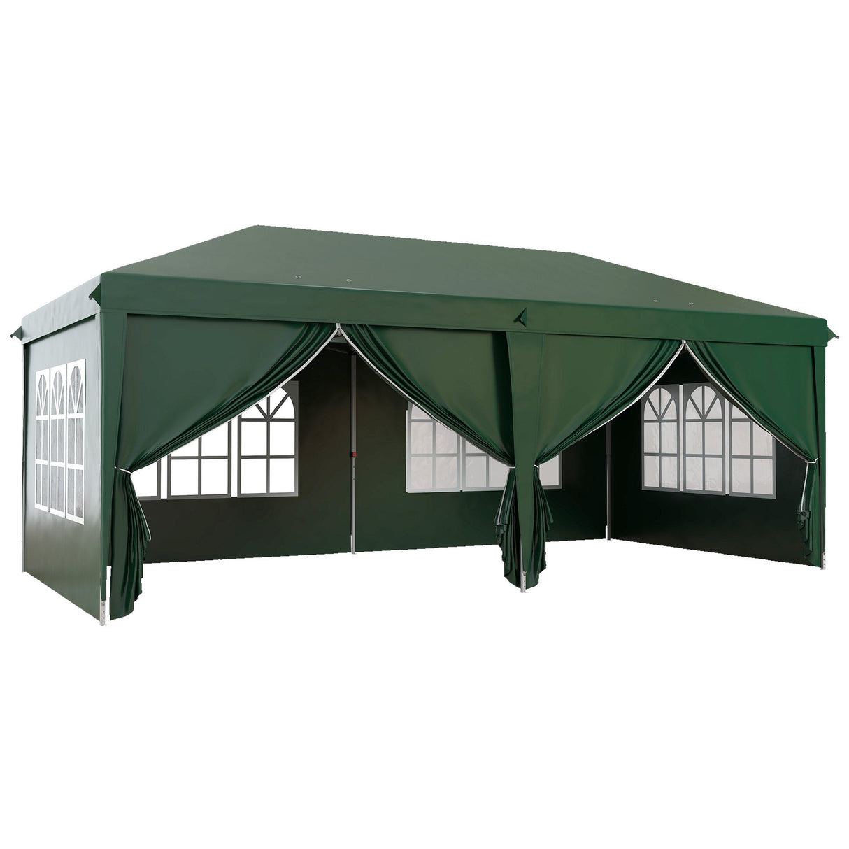 3 x 6m Pop-Up Gazebo with Curtain Walls and Windows - Dark Green