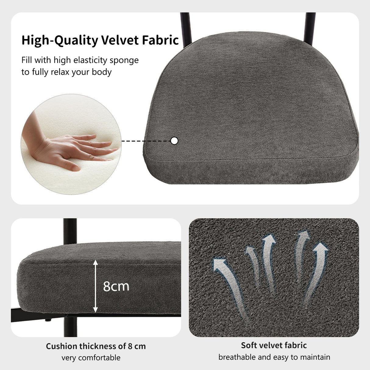 Modern Dining Chairs Set of 6, Faux Suede Upholstered Armchairs with Comfortable Armrest, Multiple Colour Options