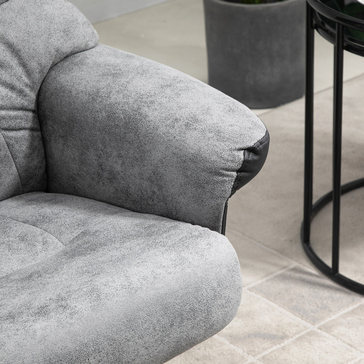 Fabric Recliner Sofa Armchair with Footstool, Swivel, Grey