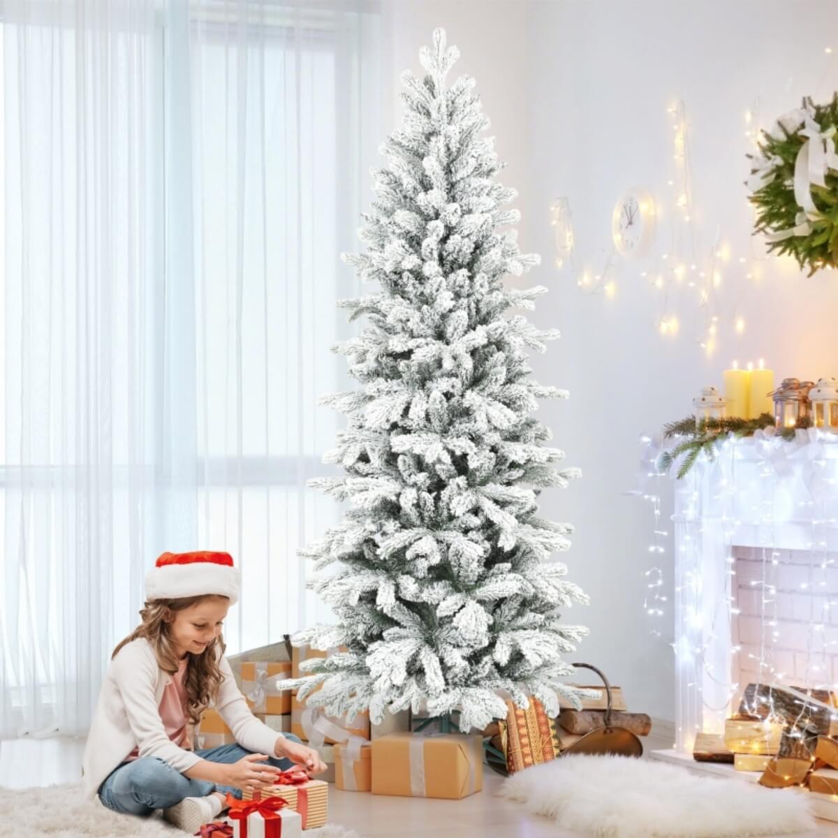 Artificial 6ft Flocked Christmas Tree – Lifelike Full Branches, Foldable Metal Stand, Home Holiday Décor