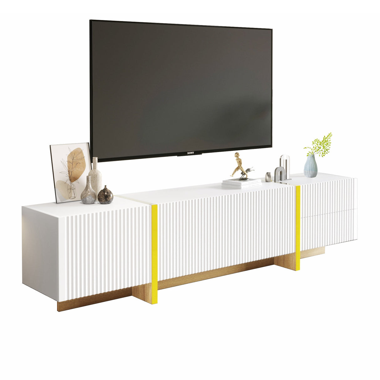 TV Cabinet 190 cm 3 Doors 2 Drawers, White Gold Wood Grain