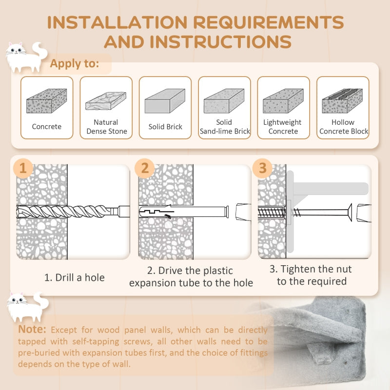 4PCs Wall-Mounted Cat Shelves with Scratching Post, Hammock, Nest - Grey