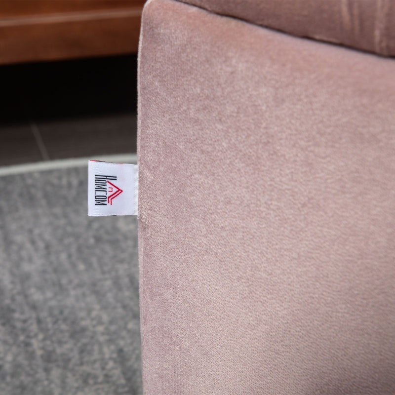 Semi-Circle Ottoman Storage Bench, Tufted Upholstered Footrest Stool, Rubberwood Legs, Pink