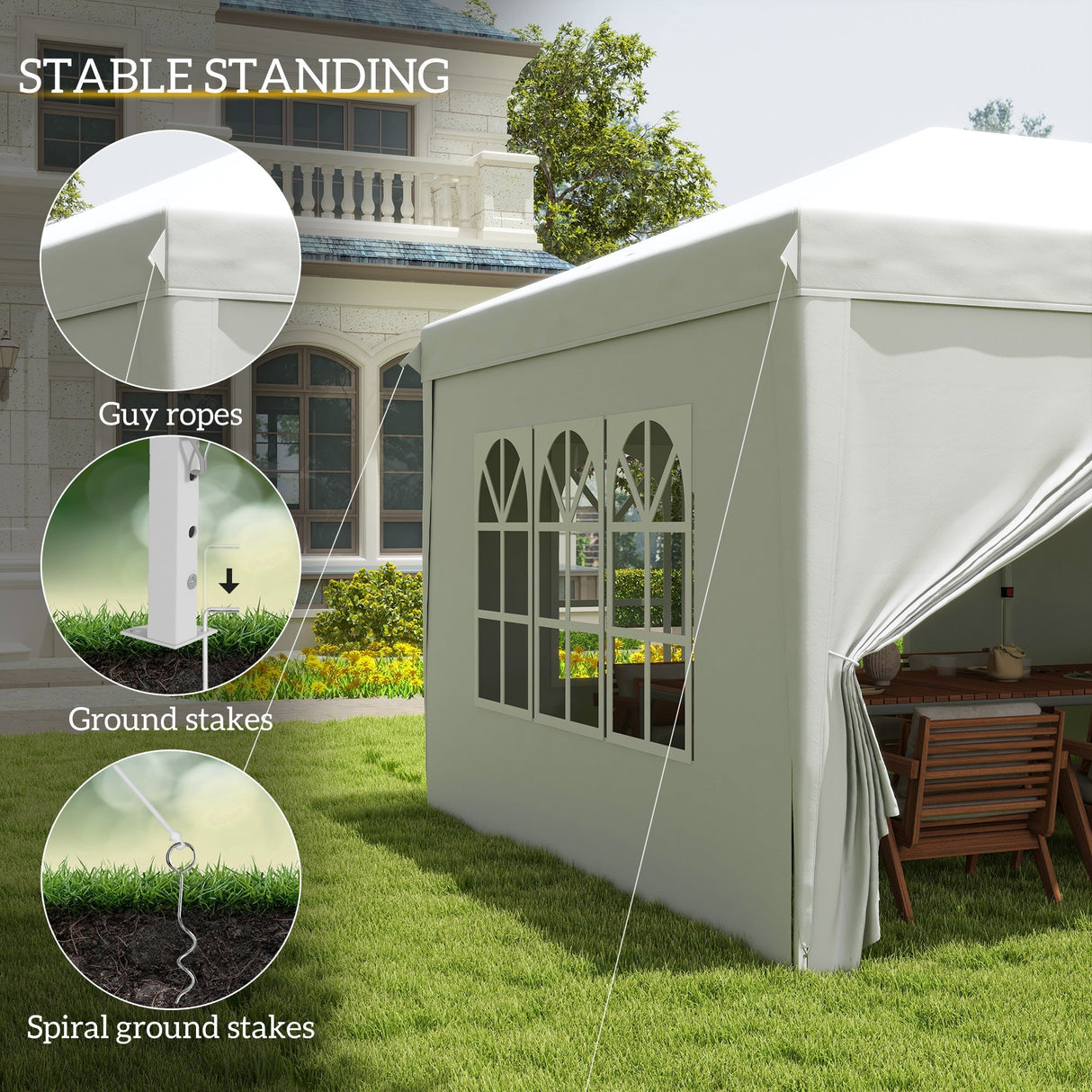 Garden Pop Up Gazebo, 3x6m Wedding Party Tent Marquee with Sidewalls, Windows, Carry Bag, White