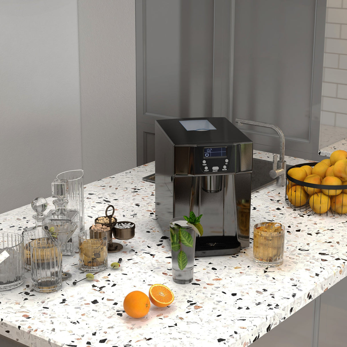 Ice Maker Machine and Water Dispenser, Counter Top with 3L Tank, Adjustable Cube Size, Black
