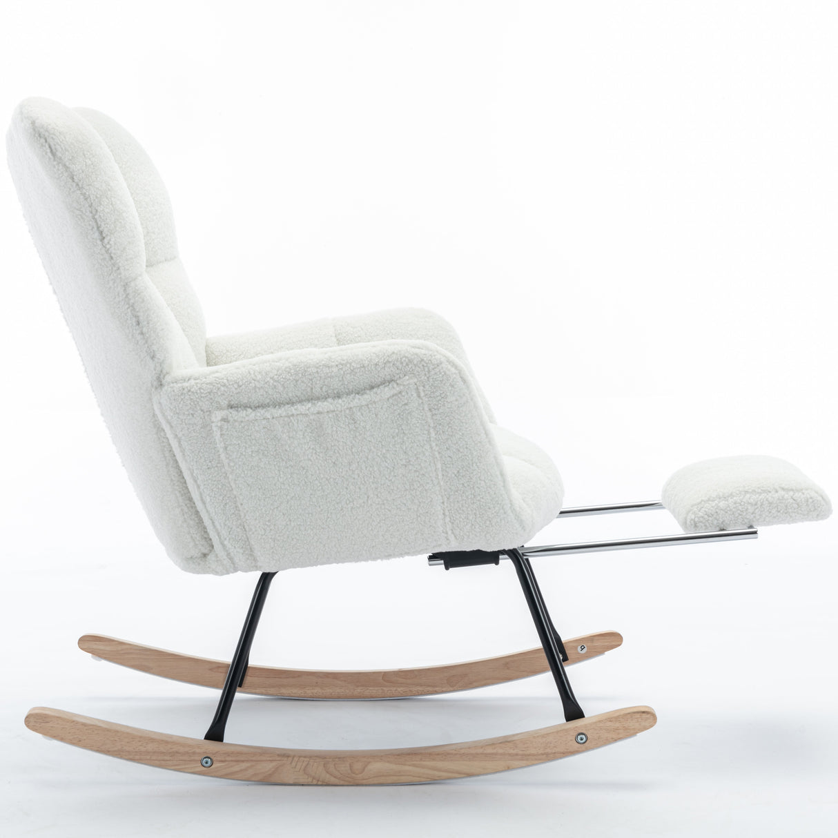 New Modern Teddy Fabric Tufted Upholstered Rocking Chair with Pull-Out Footrest, White