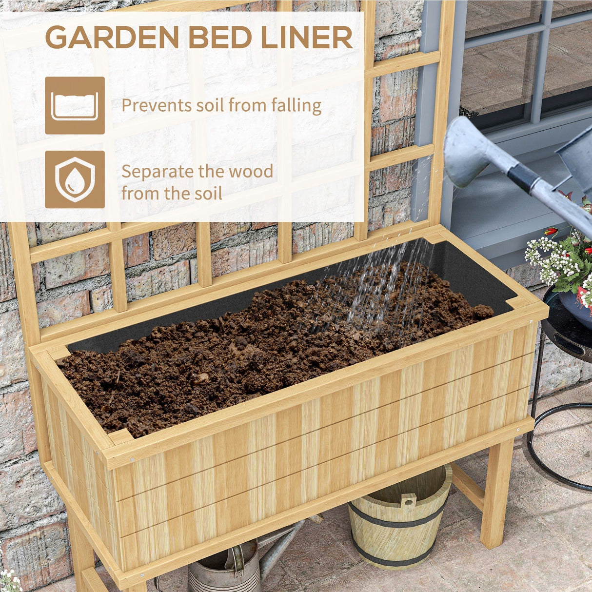 Wooden Garden Planter, with Trellis - Natural