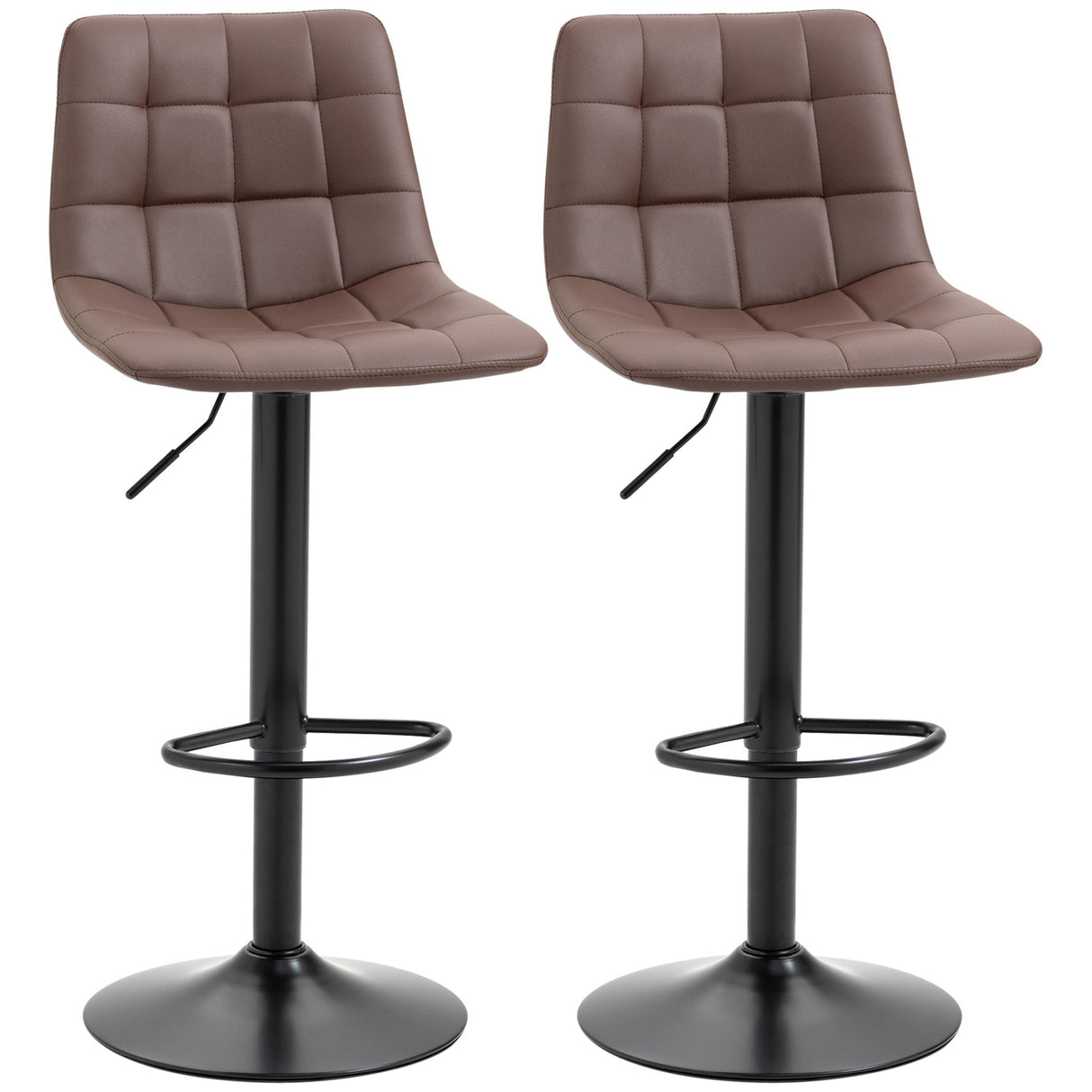 Adjustable Bar Stools, Swivel with Tufted Seat and Back, PU Leather Brown