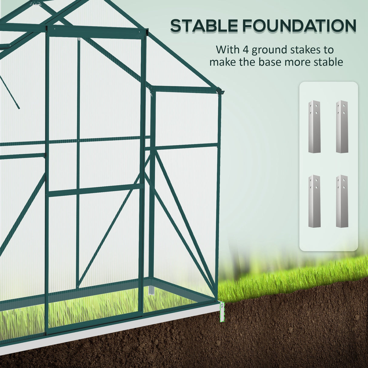 Greenhouse Walk-In with Rain Gutter, Sliding Door, Window, Foundation, Green