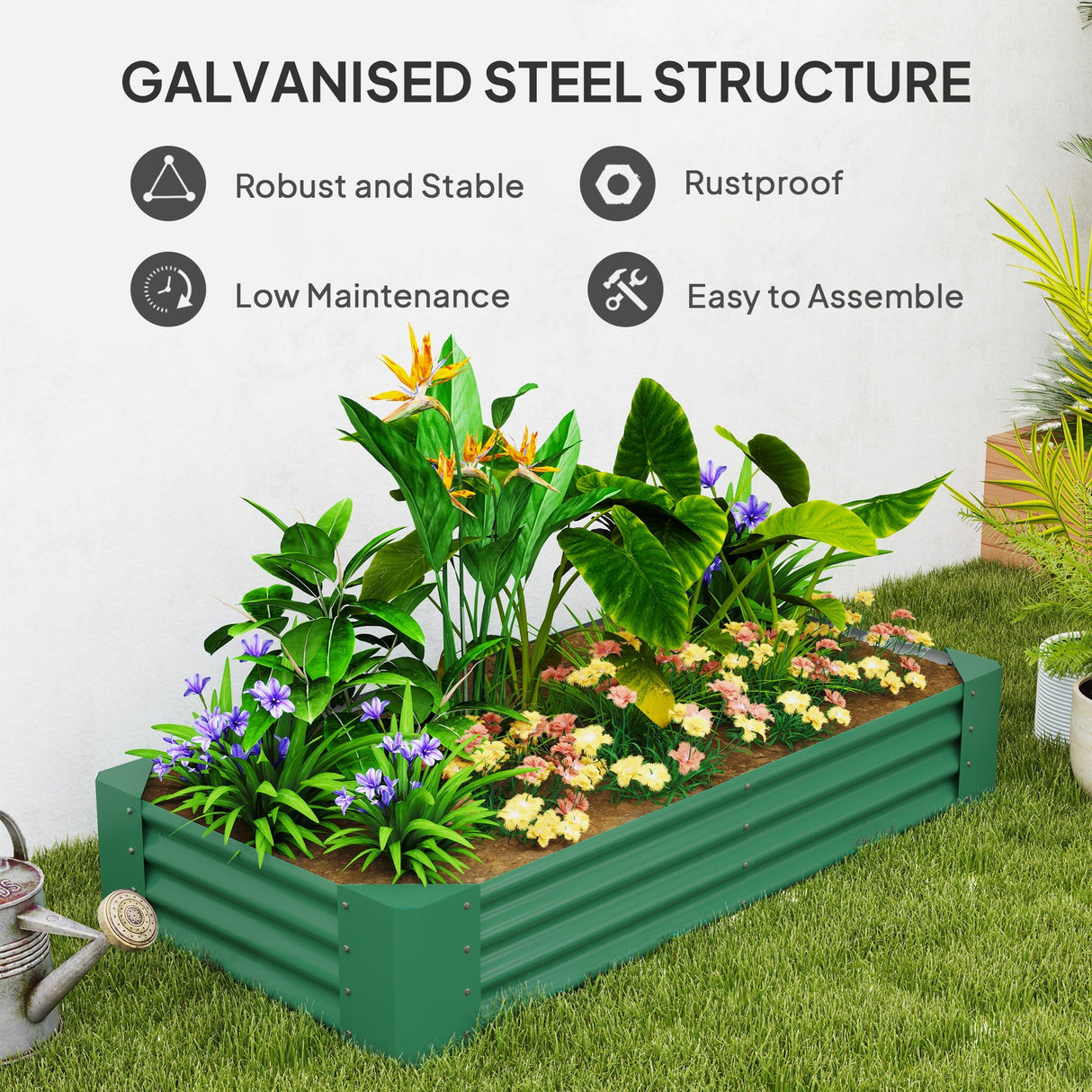 Open Planter, 180 x 90cm Galvanised Steel - Green
