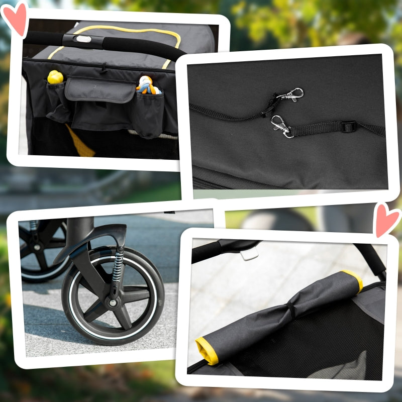 Pet Stroller with Universal Front Wheels, Shock Absorber, One-Click Foldable, and Storage Bags