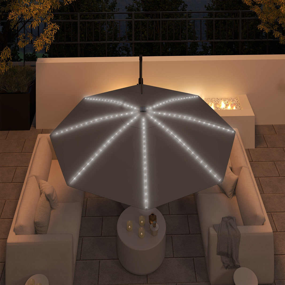 Cantilever Garden Parasol, Solar Powered Lights, Crank Handle, Cross Base, UPF 50+, 360?? Rotation, Dark Grey