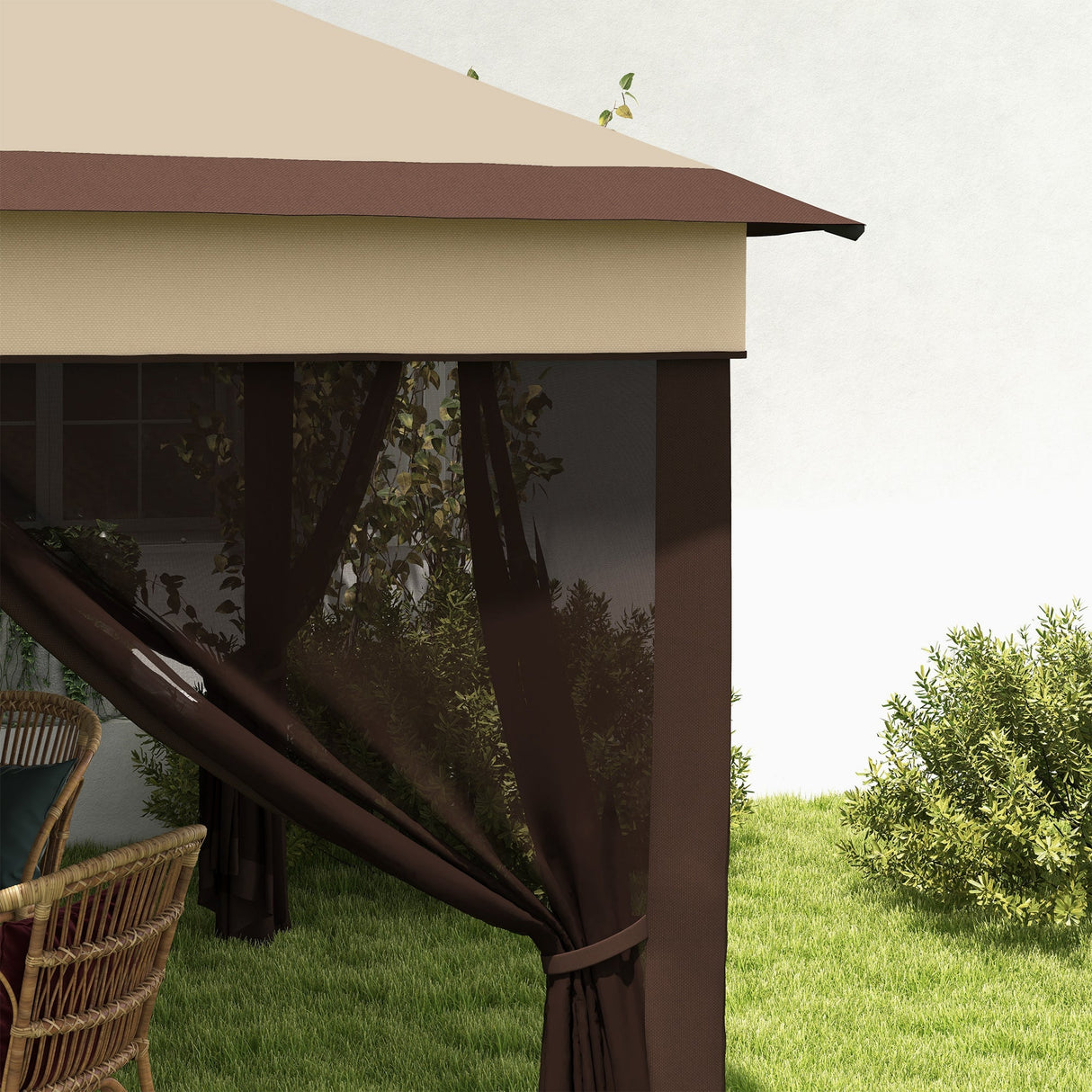 Pop Up Gazebo, 3 x 3m Height Adjustable Event Shelter with Netting and Carrying Bag, Beige
