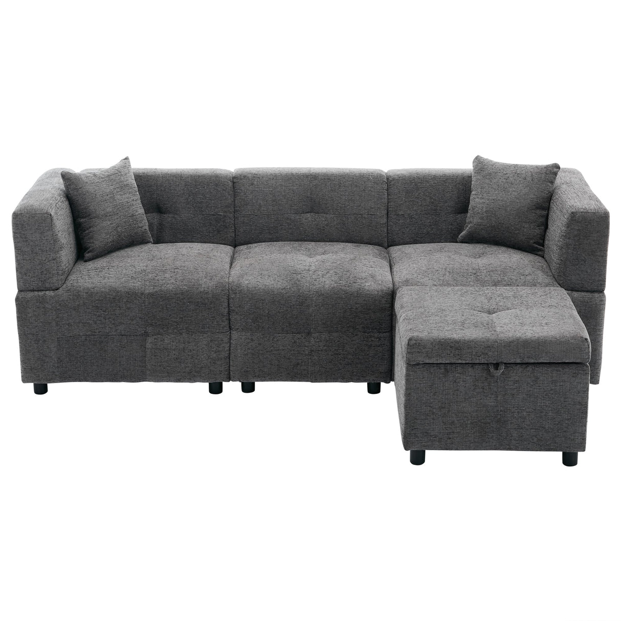 80" Sectional Sofa Couch with Removable Storage Ottoman, L-Shaped, Fabric, Grey