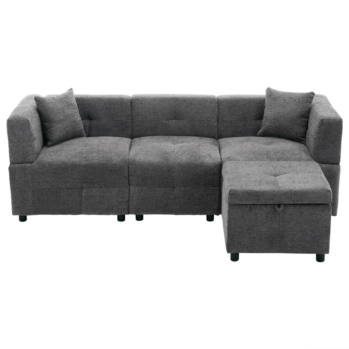 L-Shaped Corner Sofa - 80" Fabric Sectional Sofa with Removable Storage Ottoman & 2 Cushions, Grey