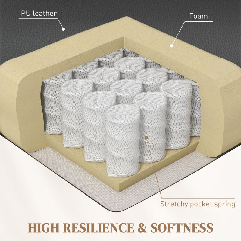 Manual Reclining Chair, Swivel Armchair with Footrest and Cup Holders, Black Faux Leather