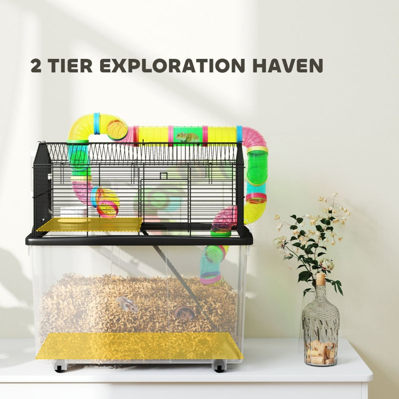 Hamster Cage, Two-Tier with 31cm Deep Tray, Tube System, Multicoloured