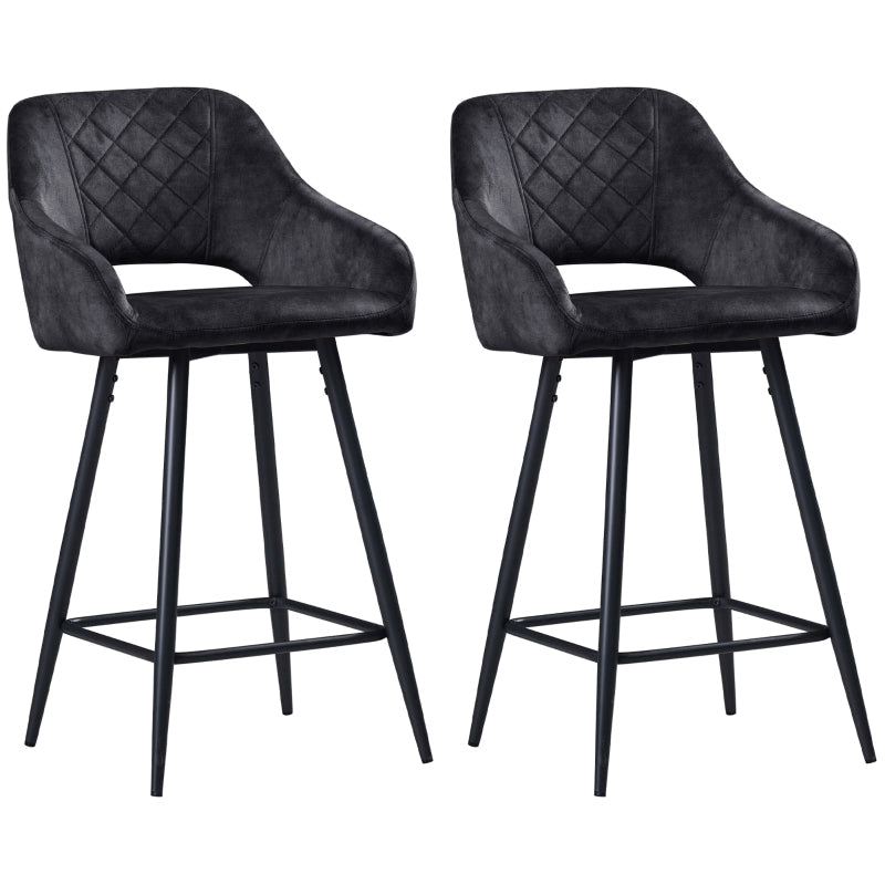 Velvet-Feel Bar Stools - Set of Two, Grey