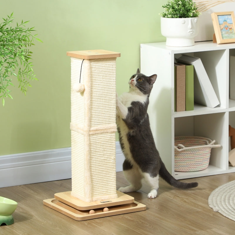 Cat Scratching Post 3-in-1, 67cm w/ Track Ball Toy, Oak Tone