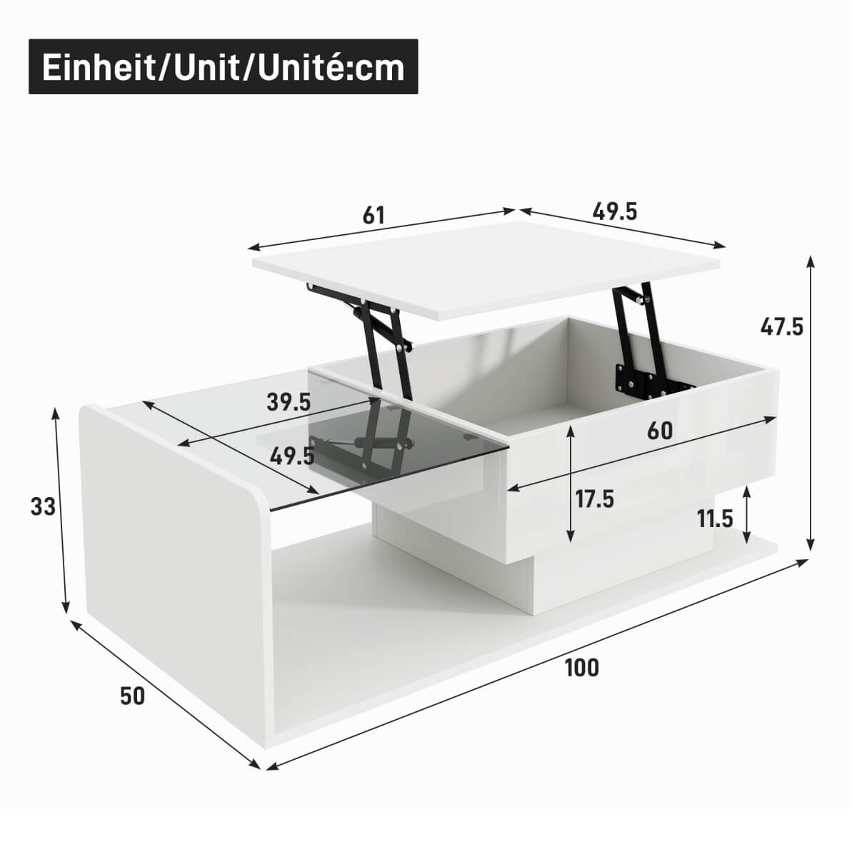 High Gloss White Coffee Table with Glass Top – Modern LED Side Table for Living Room