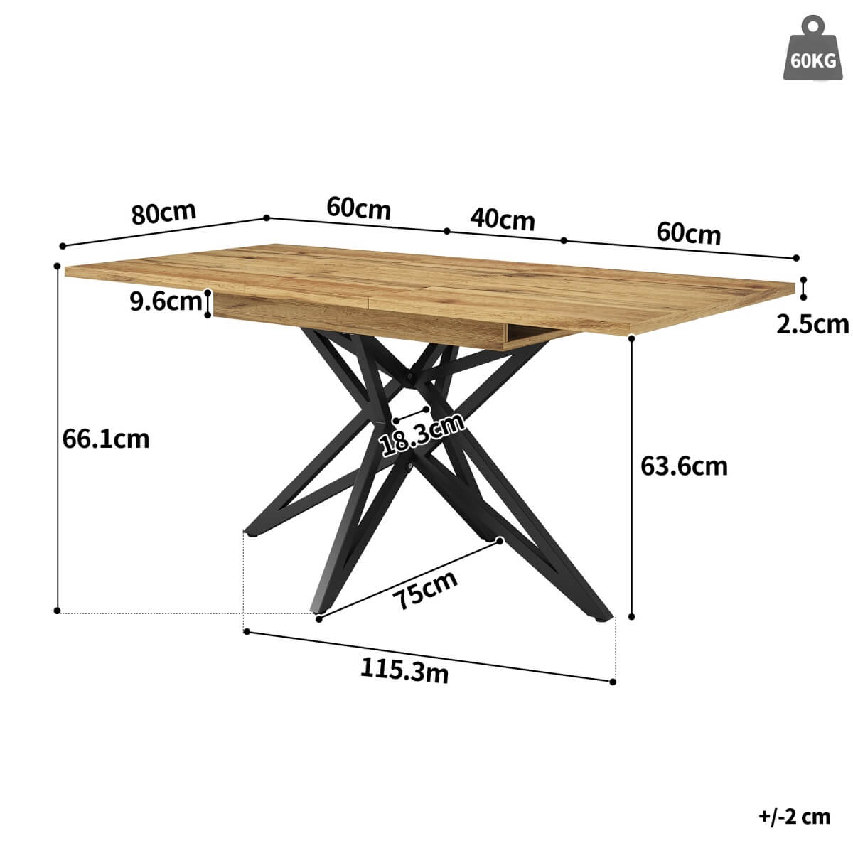 Extendable Dining Table 120–160 cm – Star Base Table with Metal Legs