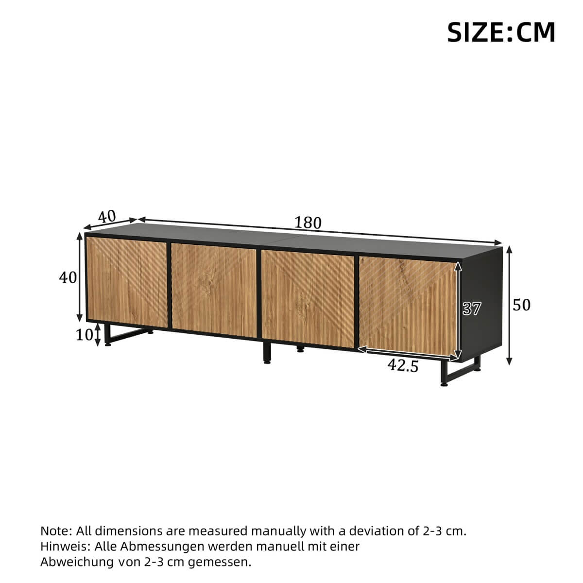 180cm Industrial TV Stand for 75 Inch TVs - Black & Wood Media Console with 4 Storage Cabinets