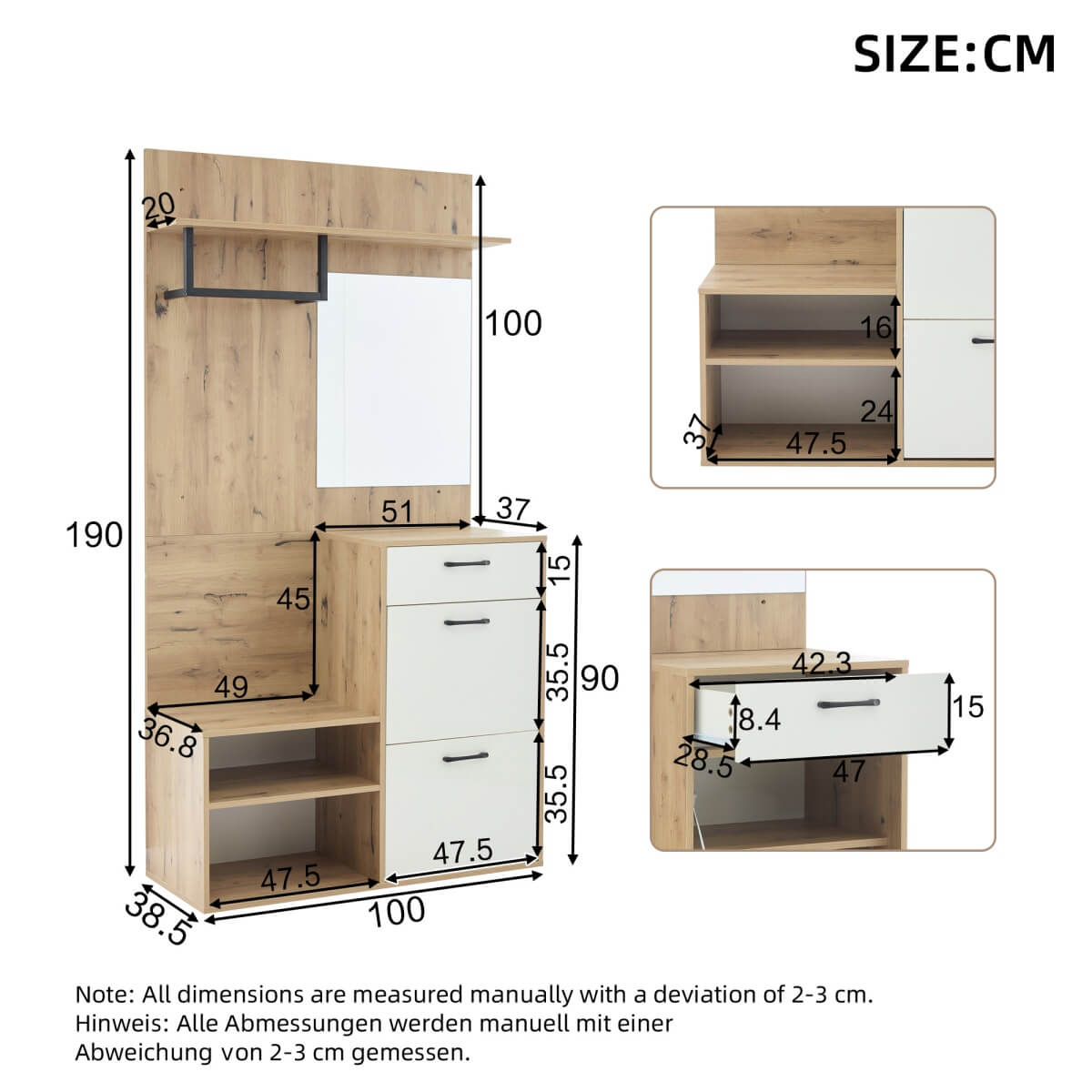 7-in-1 Hallway Storage Unit with Mirror — Coat Rack, Shoe Bench & Cabinet, High Gloss Hall Tree