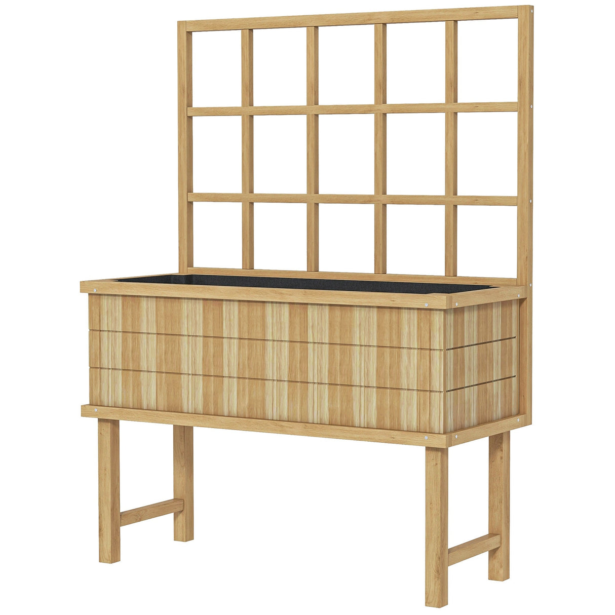 Wooden Garden Planter, with Trellis - Natural