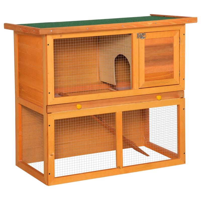 Rabbit Hutch Outdoor Guinea Pig Hutch 2-Tier with Opening Top, Wooden