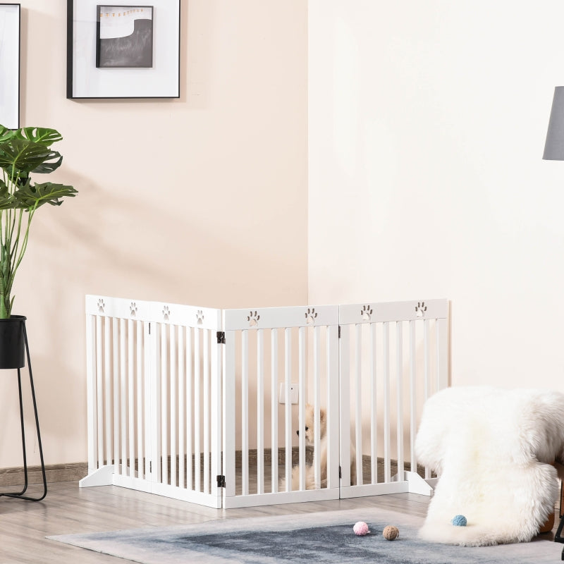 Wooden Pet Gate, Freestanding Foldable Dog Barrier with Support Feet