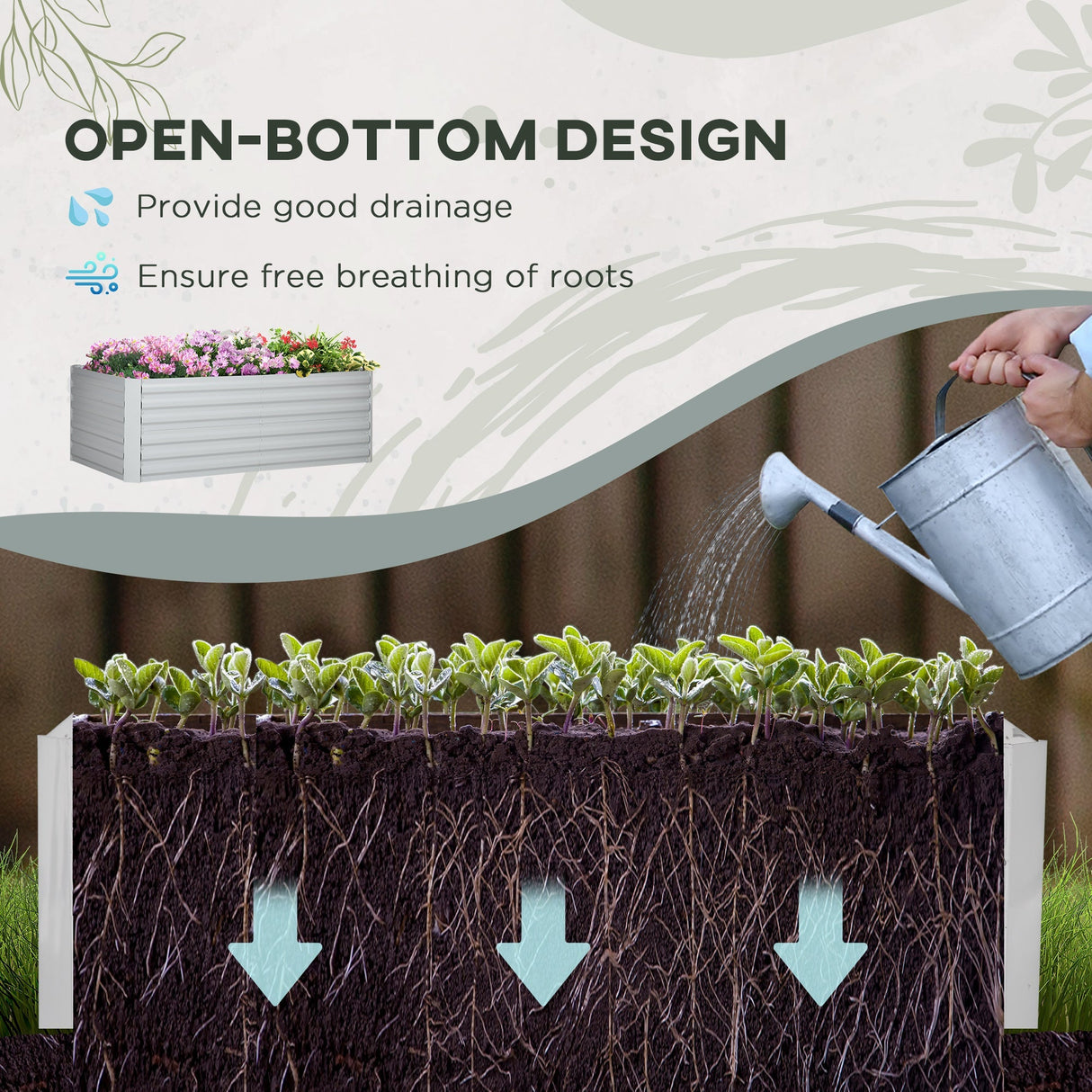 Raised Beds, Outdoor Planters 180 x 90 x 59 cm, Light Grey Galvanised Steel