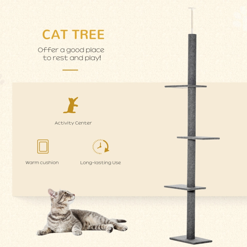 Cat Tree 260cm Floor To Ceiling, Three Platforms Activity Centre - Grey