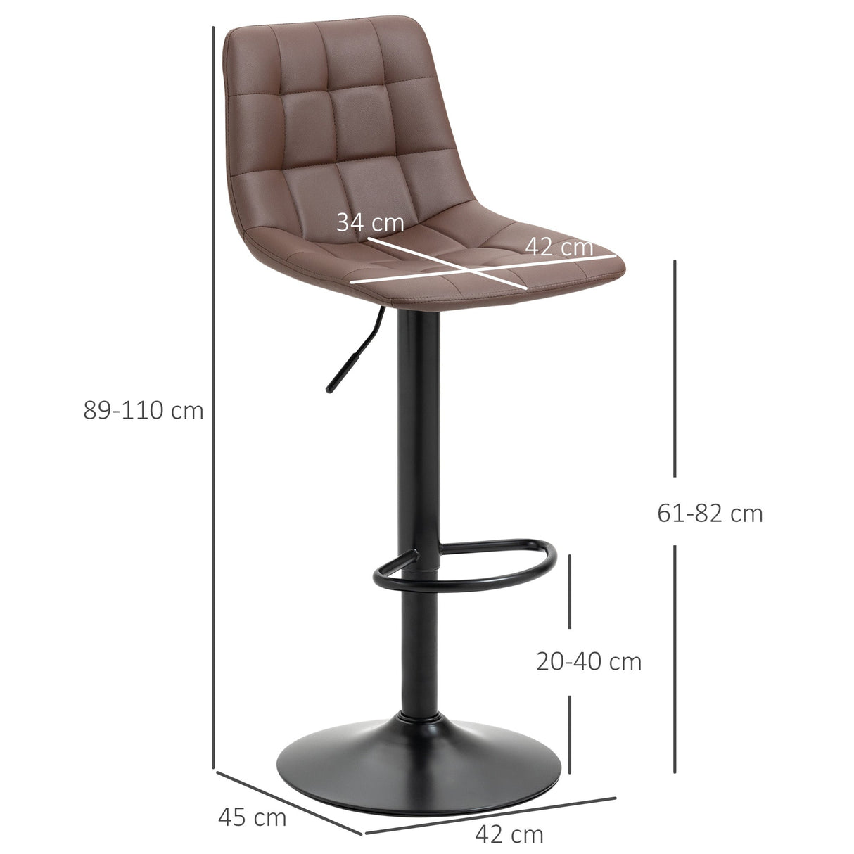 Adjustable Bar Stools, Swivel with Tufted Seat and Back, PU Leather Brown