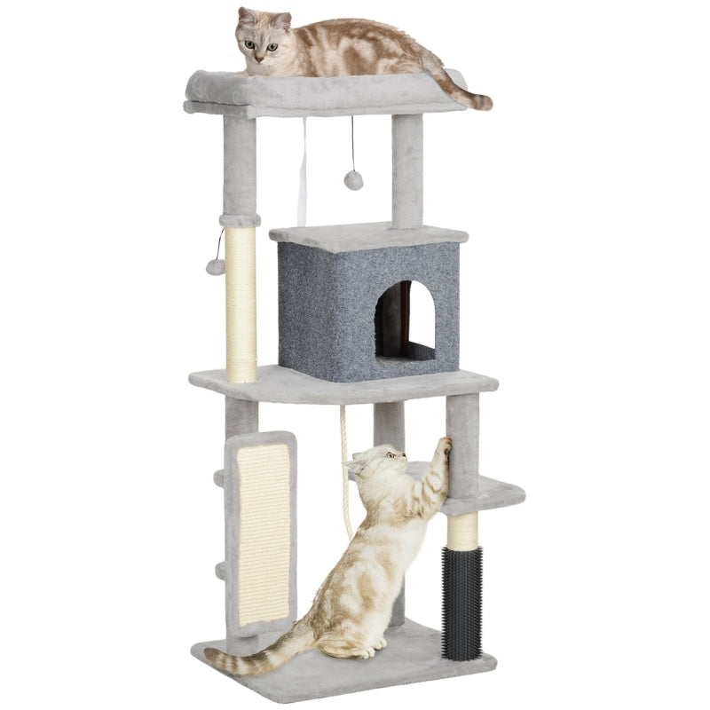 Cat Tree 132cm, with Scratching Posts, Pad, Cat Bed, Cat House, Jumping Platform, Grooming Brush, Anti-Tip Kit, Light Grey
