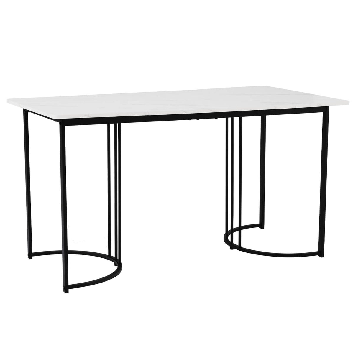 140 × 80 cm Modern Dining Table - Rectangular Marble Effect Table with Metal Frame