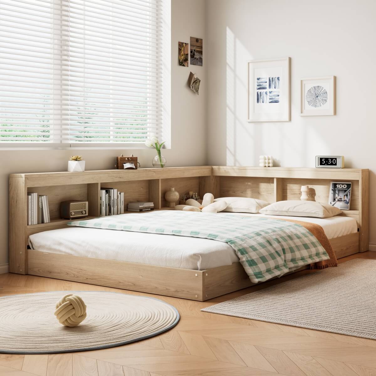 4FT6 Double Storage Bed - White Oak Bed Frame with Ample Storage