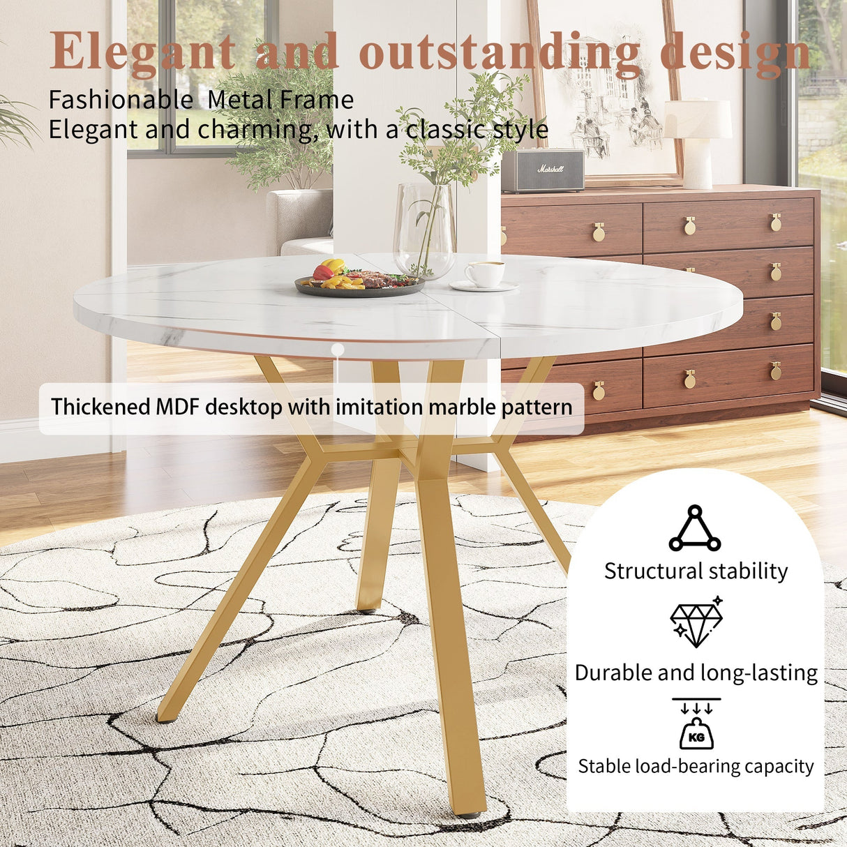 Modern and sleek round marble dining table (diameter 1 m)