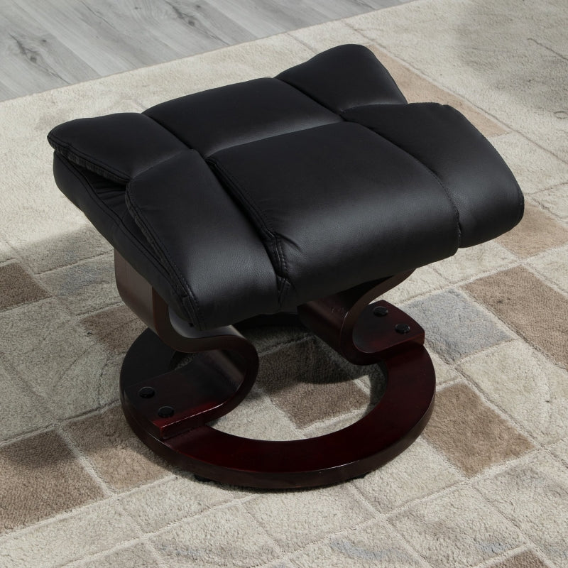 360?? Swivel Recliner Chair with Footstool, Manual Recliner Armchair, Black PU Leather