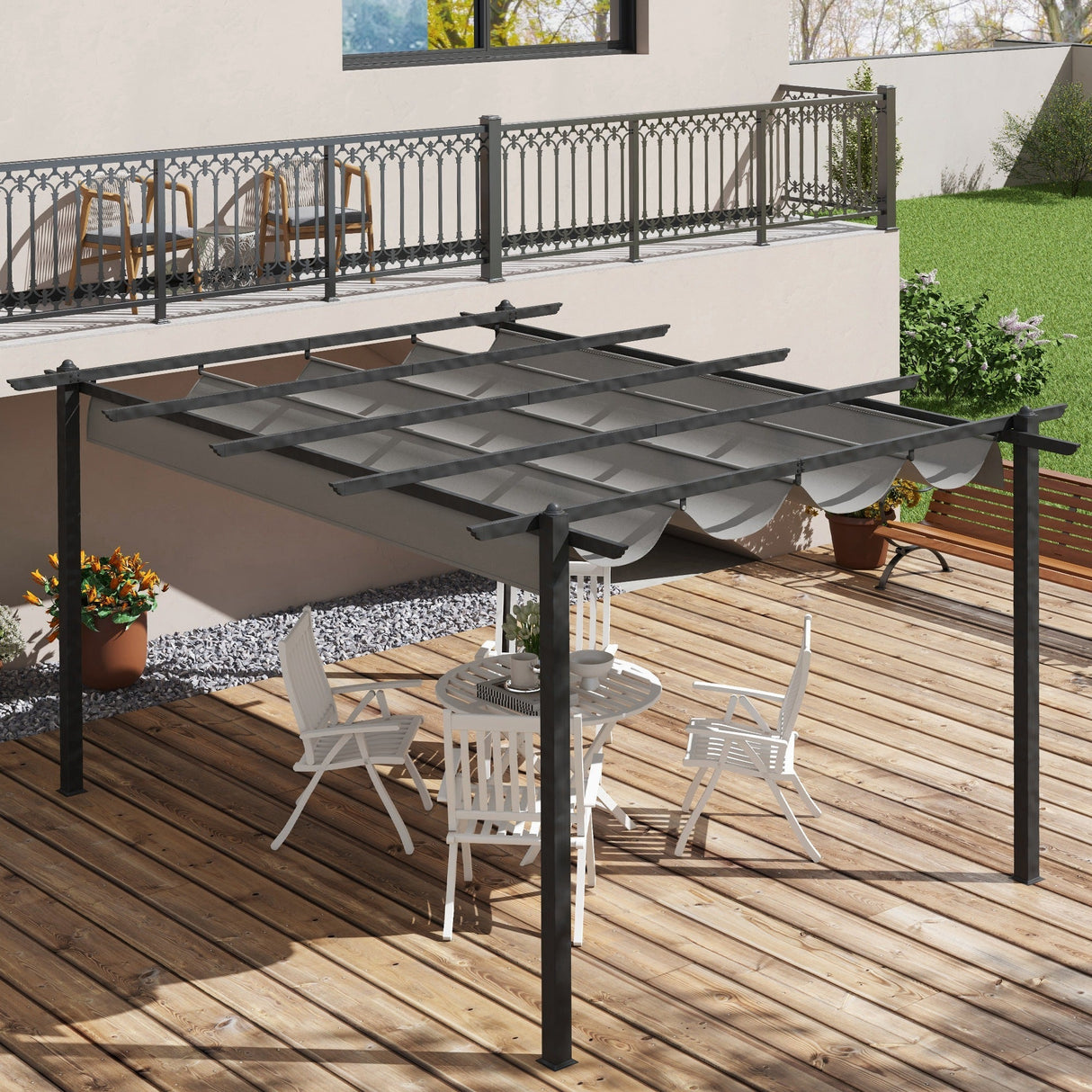4 x 3(m) Pergola with Retractable Roof, Garden Gazebo, Aluminium Grey