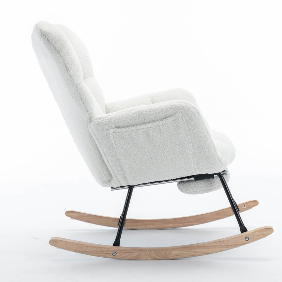 Teddy Fabric Rocking Chair with Pull Out Footrest - Tufted Upholstered Armchair, White