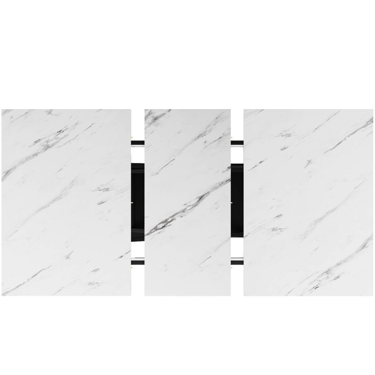Extendable Dining Table 120-160cm - White Marble Effect Top, Black Cross Legs