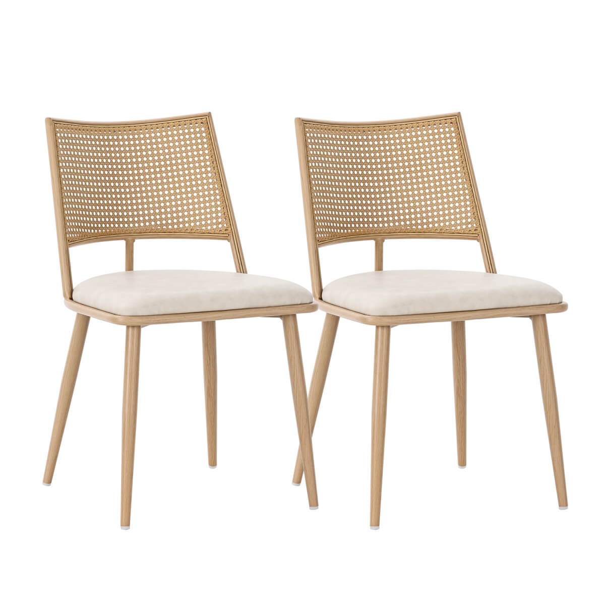 Set of 2 PU & Rattan Kitchen Chairs – Bamboo Frame Retro Side Chairs for Home, Café & Restaurant